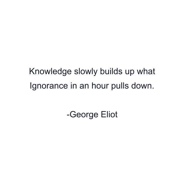 Knowledge slowly builds up what Ignorance in an hour pulls down.