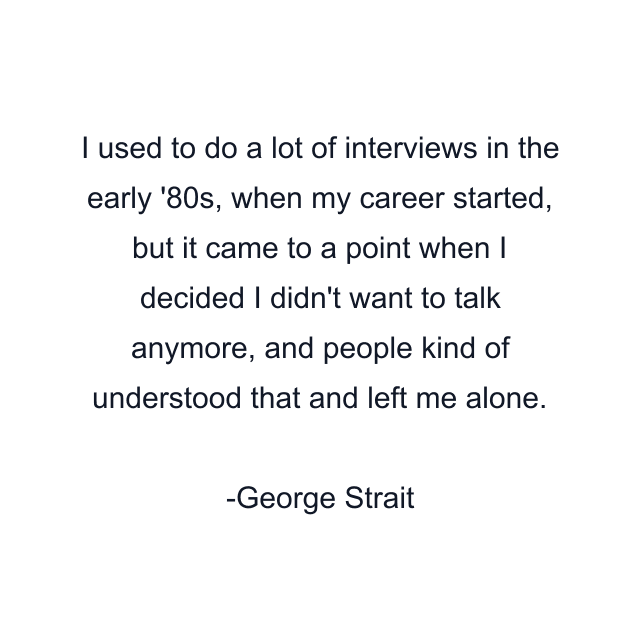 I used to do a lot of interviews in the early '80s, when my career started, but it came to a point when I decided I didn't want to talk anymore, and people kind of understood that and left me alone.