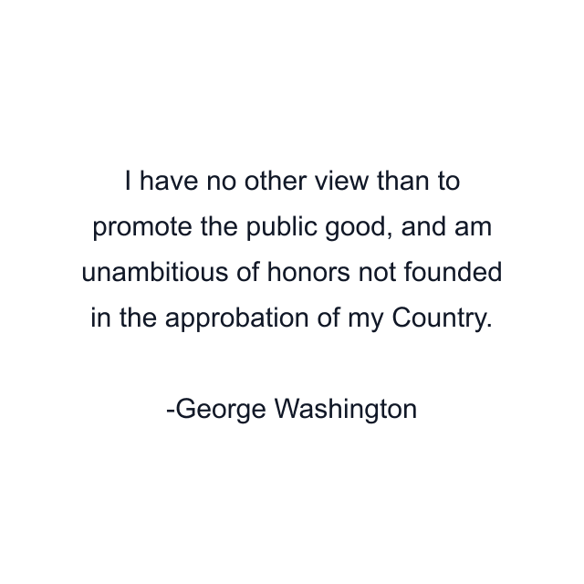 I have no other view than to promote the public good, and am unambitious of honors not founded in the approbation of my Country.