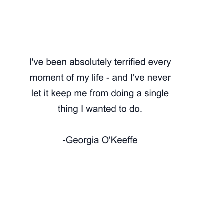 I've been absolutely terrified every moment of my life - and I've never let it keep me from doing a single thing I wanted to do.