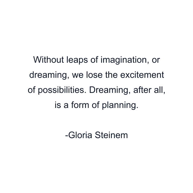 Without leaps of imagination, or dreaming, we lose the excitement of possibilities. Dreaming, after all, is a form of planning.