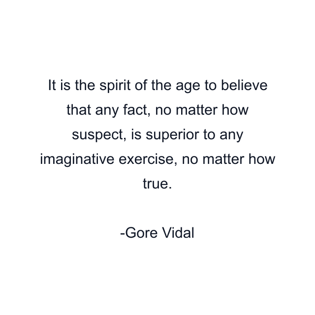 It is the spirit of the age to believe that any fact, no matter how suspect, is superior to any imaginative exercise, no matter how true.