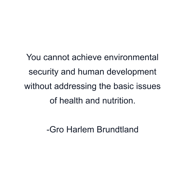 You cannot achieve environmental security and human development without addressing the basic issues of health and nutrition.