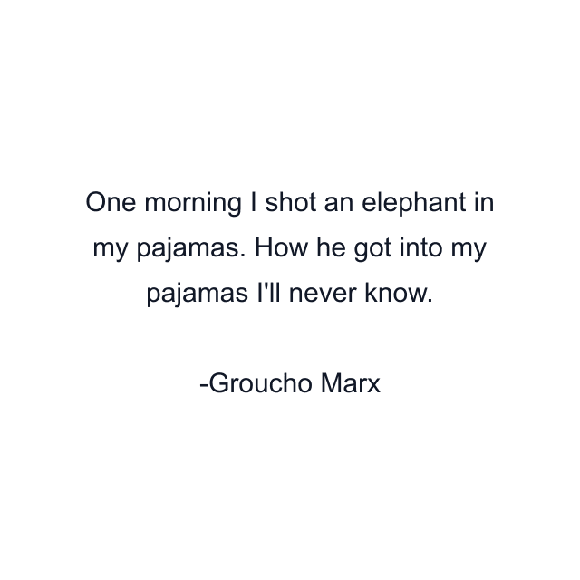 One morning I shot an elephant in my pajamas. How he got into my pajamas I'll never know.