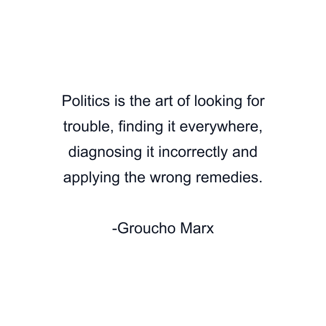 Politics is the art of looking for trouble, finding it everywhere, diagnosing it incorrectly and applying the wrong remedies.