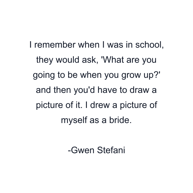 I remember when I was in school, they would ask, 'What are you going to be when you grow up?' and then you'd have to draw a picture of it. I drew a picture of myself as a bride.