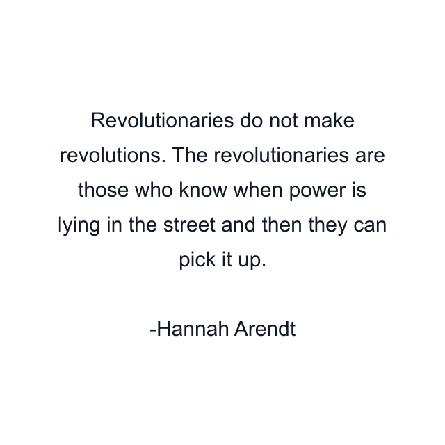 Revolutionaries do not make revolutions. The revolutionaries are those who know when power is lying in the street and then they can pick it up.