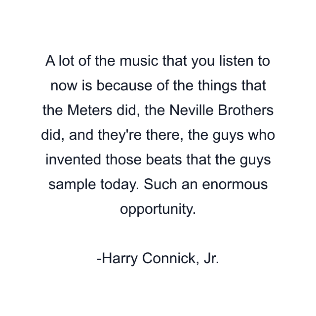 A lot of the music that you listen to now is because of the things that the Meters did, the Neville Brothers did, and they're there, the guys who invented those beats that the guys sample today. Such an enormous opportunity.