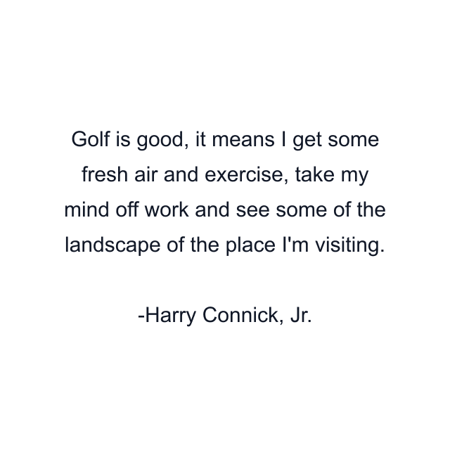 Golf is good, it means I get some fresh air and exercise, take my mind off work and see some of the landscape of the place I'm visiting.