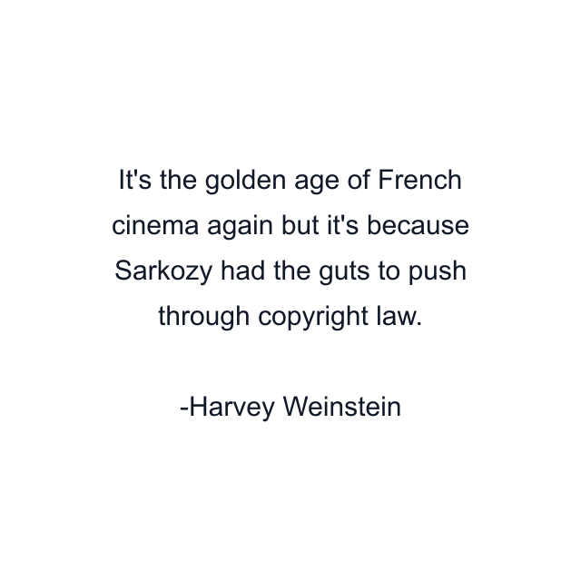 It's the golden age of French cinema again but it's because Sarkozy had the guts to push through copyright law.