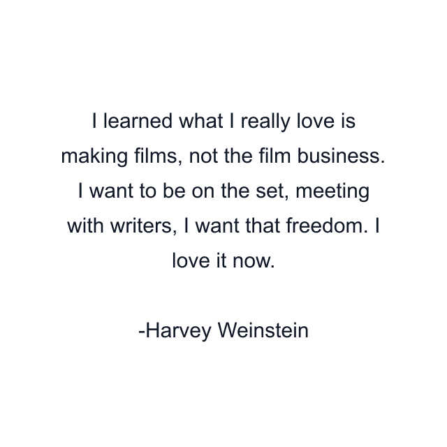 I learned what I really love is making films, not the film business. I want to be on the set, meeting with writers, I want that freedom. I love it now.