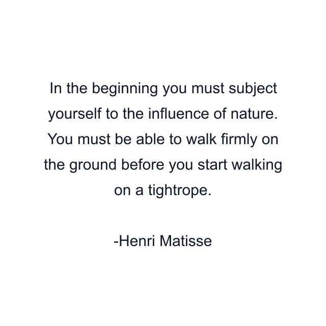 In the beginning you must subject yourself to the influence of nature. You must be able to walk firmly on the ground before you start walking on a tightrope.