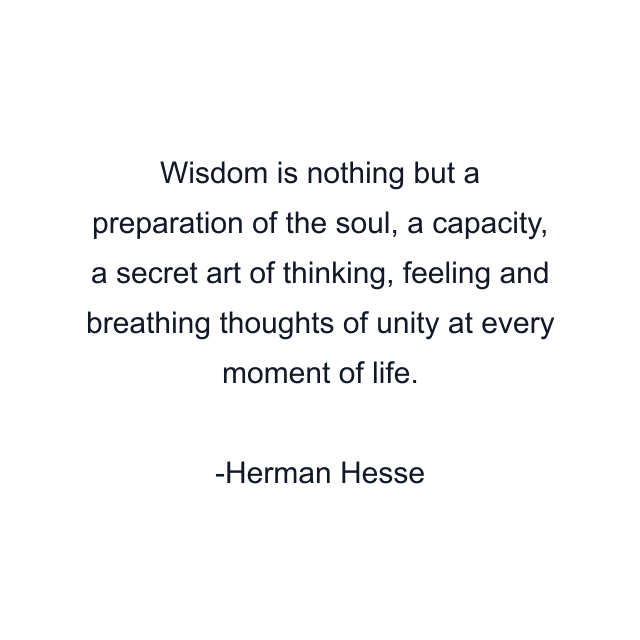 Wisdom is nothing but a preparation of the soul, a capacity, a secret art of thinking, feeling and breathing thoughts of unity at every moment of life.