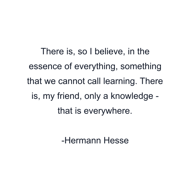 There is, so I believe, in the essence of everything, something that we cannot call learning. There is, my friend, only a knowledge - that is everywhere.