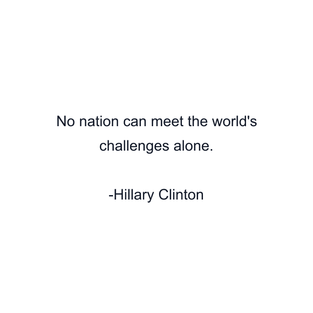 No nation can meet the world's challenges alone.