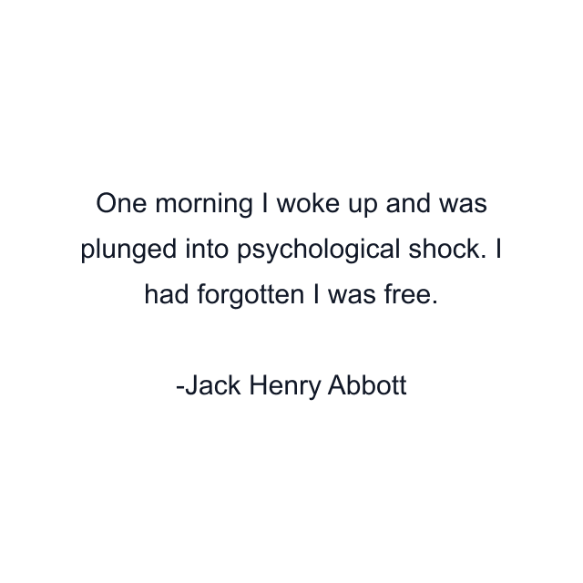 One morning I woke up and was plunged into psychological shock. I had forgotten I was free.