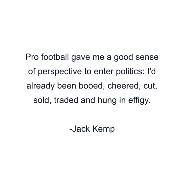 Pro football gave me a good sense of perspective to enter politics: I'd already been booed, cheered, cut, sold, traded and hung in effigy.