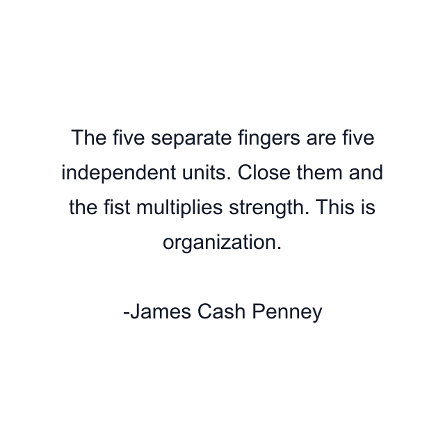 The five separate fingers are five independent units. Close them and the fist multiplies strength. This is organization.