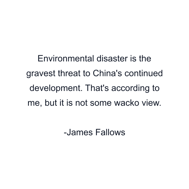 Environmental disaster is the gravest threat to China's continued development. That's according to me, but it is not some wacko view.