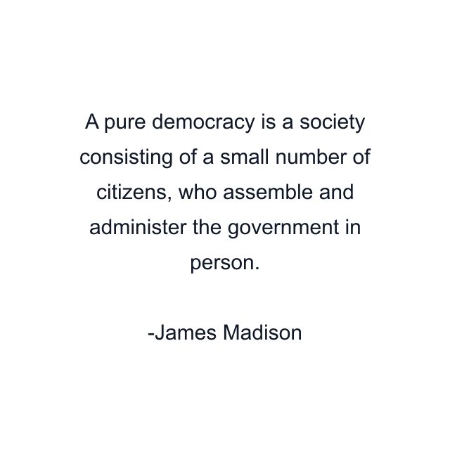 A pure democracy is a society consisting of a small number of citizens, who assemble and administer the government in person.