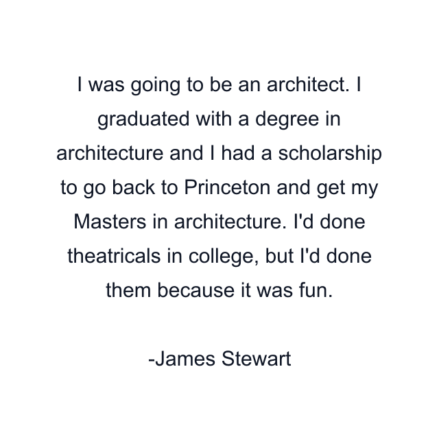 I was going to be an architect. I graduated with a degree in architecture and I had a scholarship to go back to Princeton and get my Masters in architecture. I'd done theatricals in college, but I'd done them because it was fun.