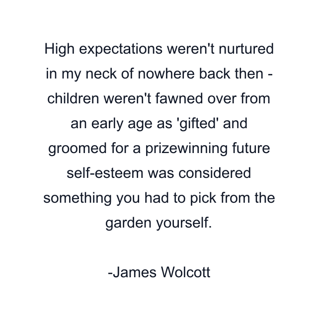 High expectations weren't nurtured in my neck of nowhere back then - children weren't fawned over from an early age as 'gifted' and groomed for a prizewinning future self-esteem was considered something you had to pick from the garden yourself.