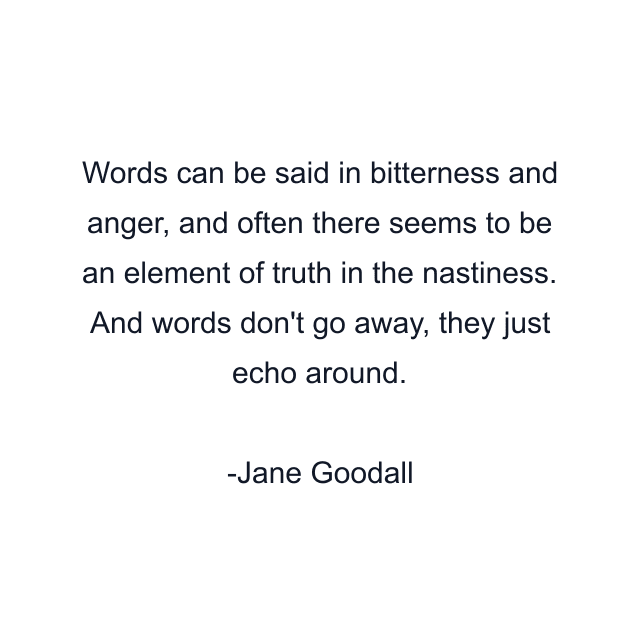 Words can be said in bitterness and anger, and often there seems to be an element of truth in the nastiness. And words don't go away, they just echo around.