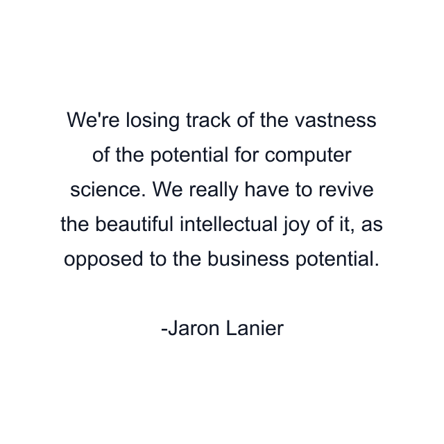 We're losing track of the vastness of the potential for computer science. We really have to revive the beautiful intellectual joy of it, as opposed to the business potential.