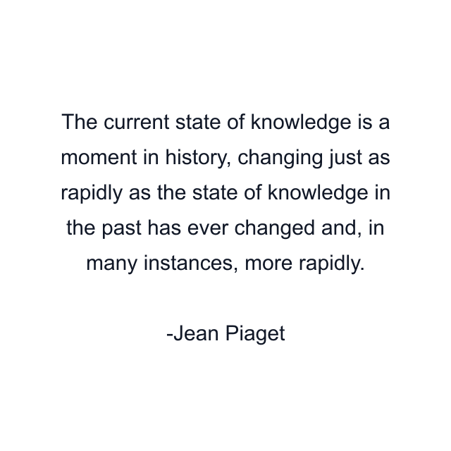 The current state of knowledge is a moment in history, changing just as rapidly as the state of knowledge in the past has ever changed and, in many instances, more rapidly.