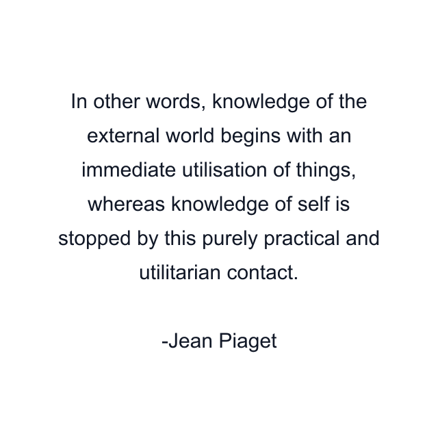 In other words, knowledge of the external world begins with an immediate utilisation of things, whereas knowledge of self is stopped by this purely practical and utilitarian contact.