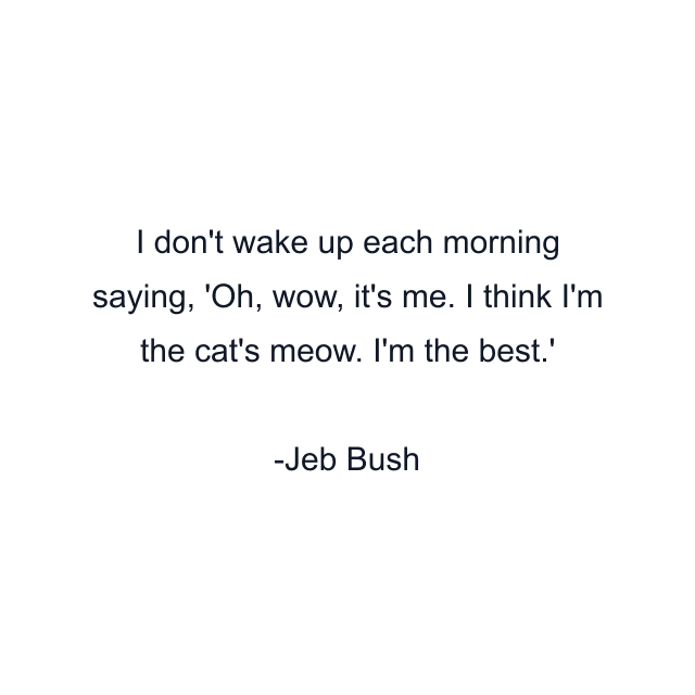 I don't wake up each morning saying, 'Oh, wow, it's me. I think I'm the cat's meow. I'm the best.'