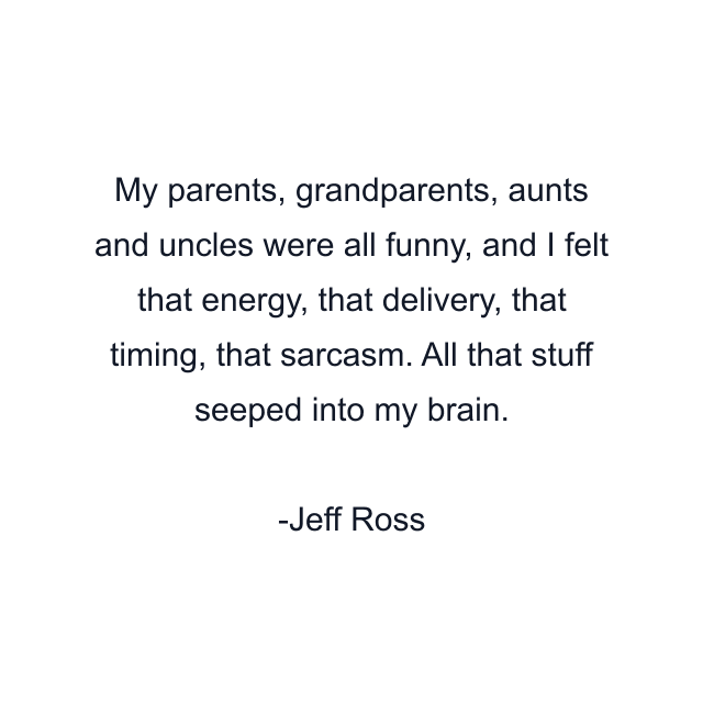 My parents, grandparents, aunts and uncles were all funny, and I felt that energy, that delivery, that timing, that sarcasm. All that stuff seeped into my brain.