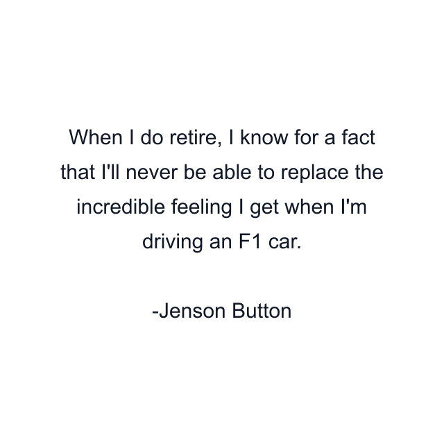 When I do retire, I know for a fact that I'll never be able to replace the incredible feeling I get when I'm driving an F1 car.