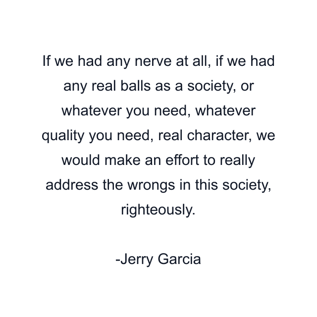 If we had any nerve at all, if we had any real balls as a society, or whatever you need, whatever quality you need, real character, we would make an effort to really address the wrongs in this society, righteously.