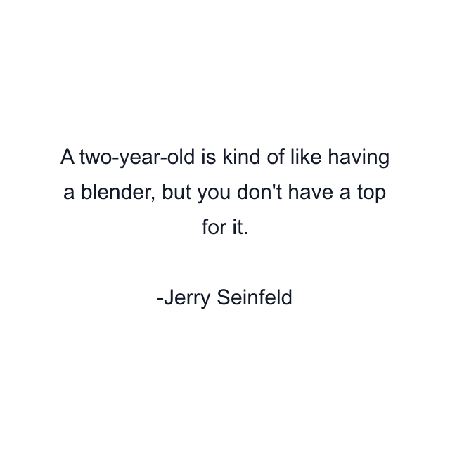 A two-year-old is kind of like having a blender, but you don't have a top for it.