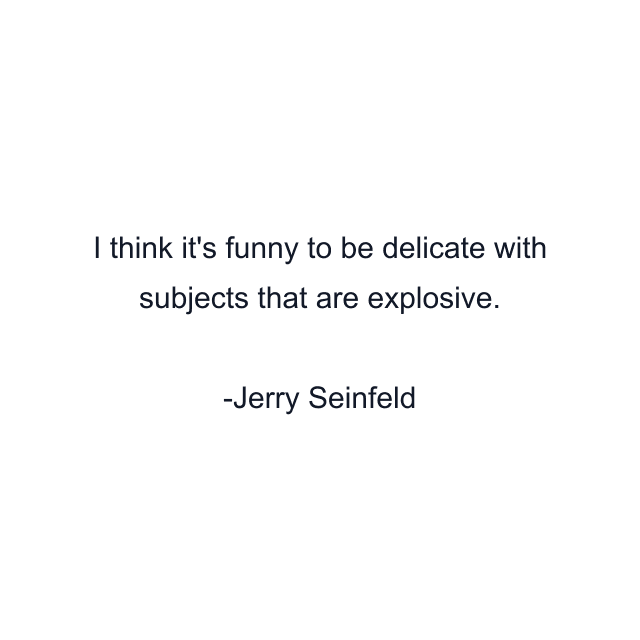 I think it's funny to be delicate with subjects that are explosive.