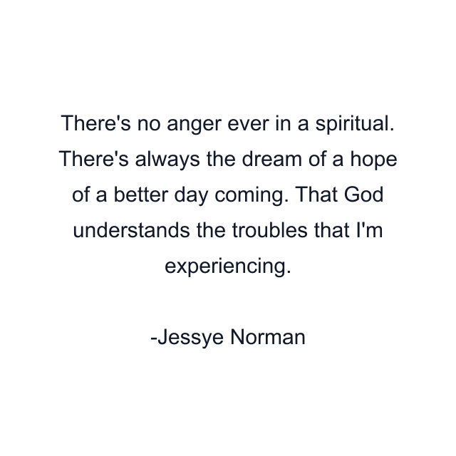 There's no anger ever in a spiritual. There's always the dream of a hope of a better day coming. That God understands the troubles that I'm experiencing.