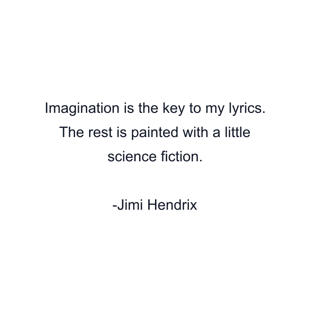 Imagination is the key to my lyrics. The rest is painted with a little science fiction.