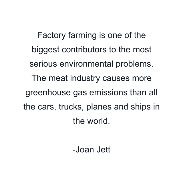 Factory farming is one of the biggest contributors to the most serious environmental problems. The meat industry causes more greenhouse gas emissions than all the cars, trucks, planes and ships in the world.