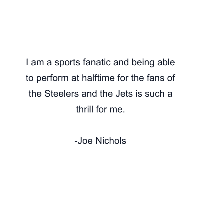 I am a sports fanatic and being able to perform at halftime for the fans of the Steelers and the Jets is such a thrill for me.