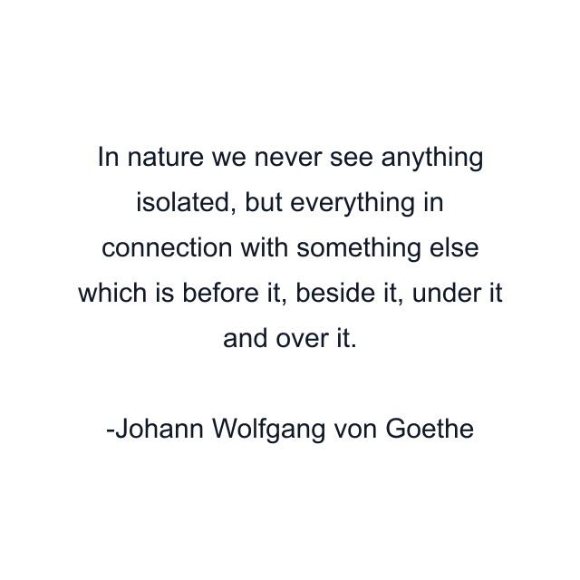 In nature we never see anything isolated, but everything in connection with something else which is before it, beside it, under it and over it.