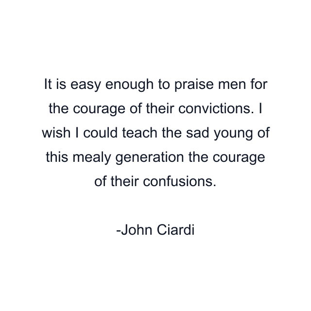 It is easy enough to praise men for the courage of their convictions. I wish I could teach the sad young of this mealy generation the courage of their confusions.