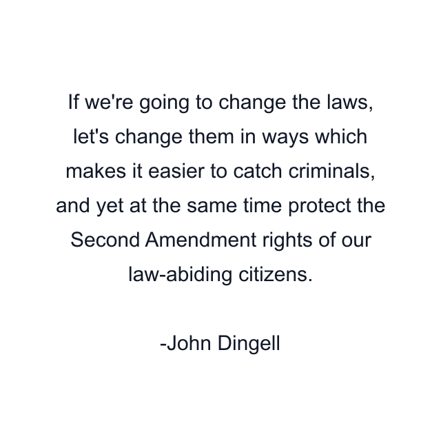 If we're going to change the laws, let's change them in ways which makes it easier to catch criminals, and yet at the same time protect the Second Amendment rights of our law-abiding citizens.