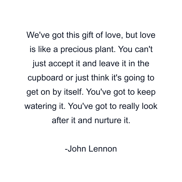 We've got this gift of love, but love is like a precious plant. You can't just accept it and leave it in the cupboard or just think it's going to get on by itself. You've got to keep watering it. You've got to really look after it and nurture it.