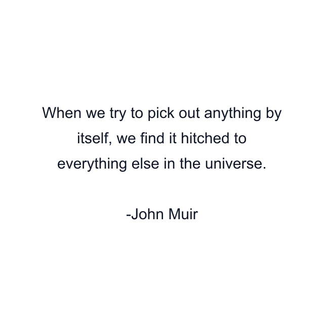 When we try to pick out anything by itself, we find it hitched to everything else in the universe.