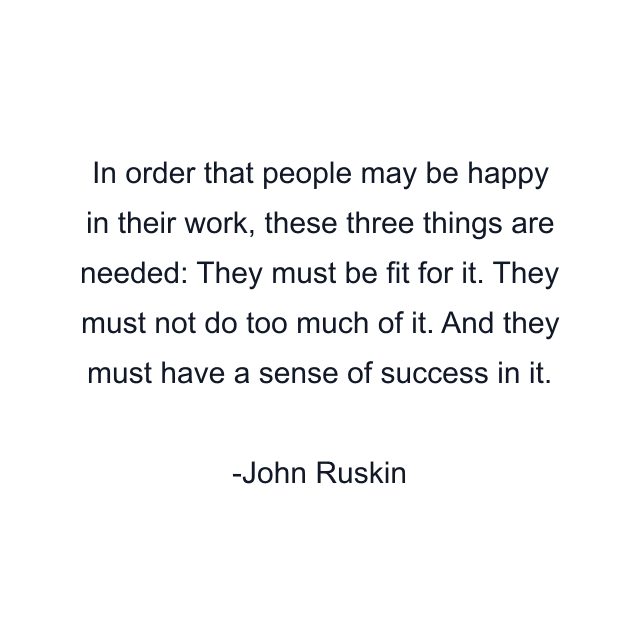 In order that people may be happy in their work, these three things are needed: They must be fit for it. They must not do too much of it. And they must have a sense of success in it.