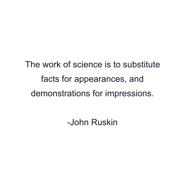 The work of science is to substitute facts for appearances, and demonstrations for impressions.