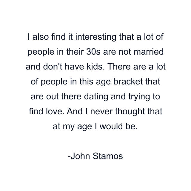 I also find it interesting that a lot of people in their 30s are not married and don't have kids. There are a lot of people in this age bracket that are out there dating and trying to find love. And I never thought that at my age I would be.