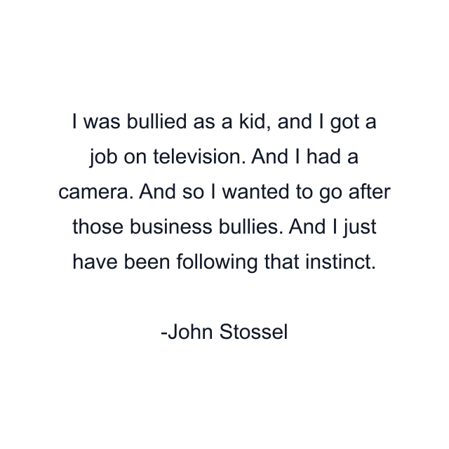 I was bullied as a kid, and I got a job on television. And I had a camera. And so I wanted to go after those business bullies. And I just have been following that instinct.