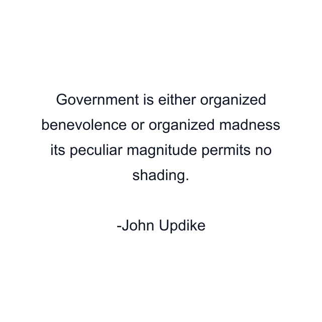 Government is either organized benevolence or organized madness its peculiar magnitude permits no shading.